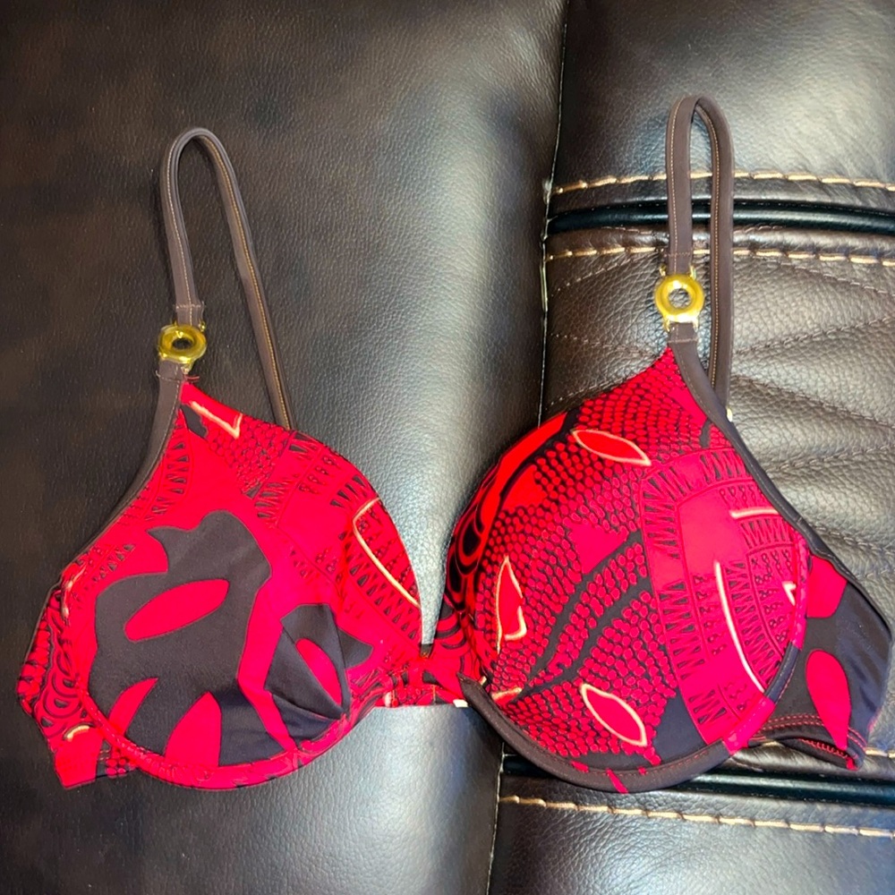 Tara Grinna Bikini Top, 38, Red, Brown, Gold